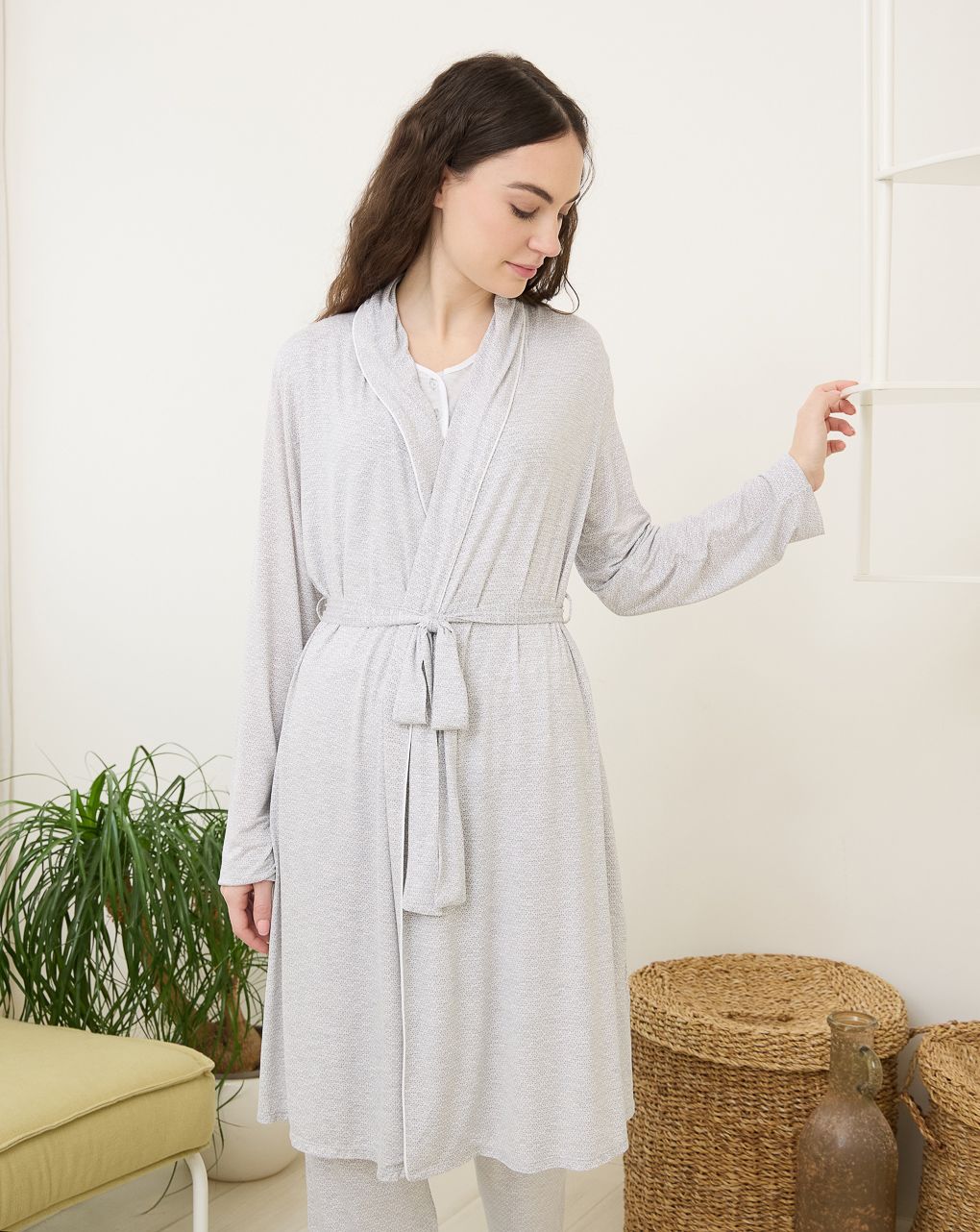 γυναικεία ρόμπα εγκυμοσύνης/θηλασμού γκρι φλοράλ - Prénatal