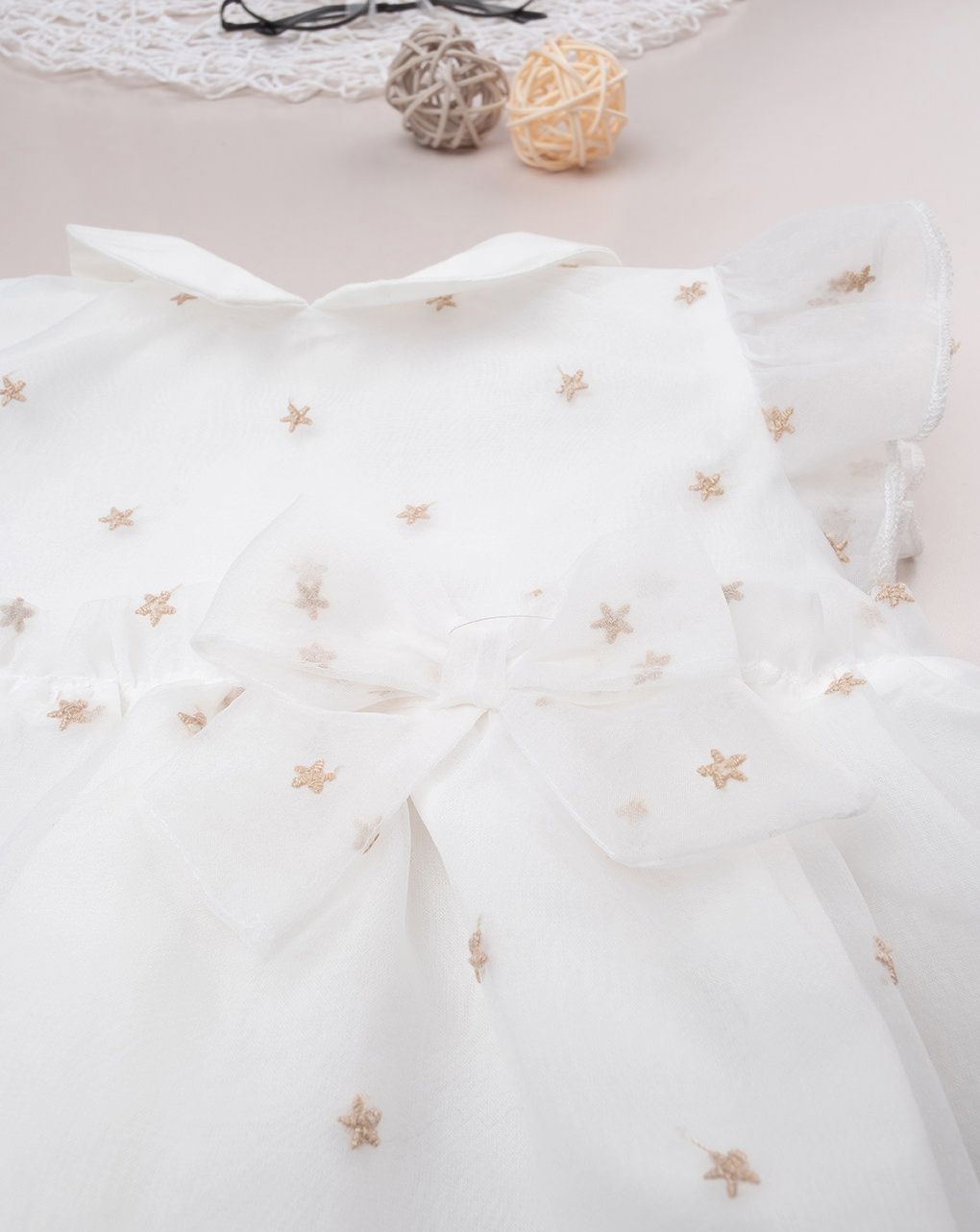βρεφικό φόρεμα λευκό από οργάντζα με αστεράκια για κορίτσι - Prénatal
