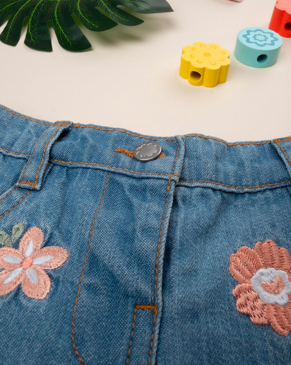 παιδικό τζιν σορτσάκι με λουλούδια για κορίτσι - Prénatal