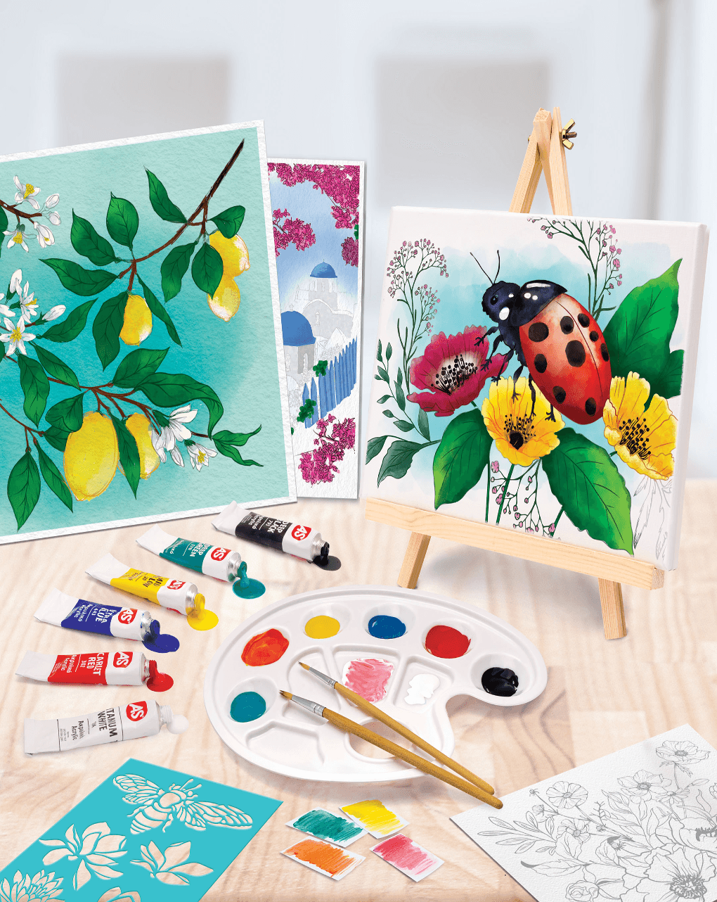 As company εργαστήριο ζωγραφικής ακρυλικά χρώματα σετ ζωγραφικής με ξύλινο καβαλέτο 1038-11026 - AS Company