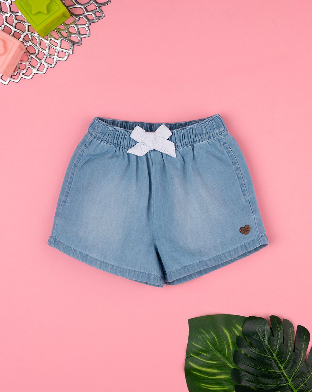 βρεφικό τζιν σορτσάκι με φιογκάκι δαντέλας για κορίτσι - Prénatal