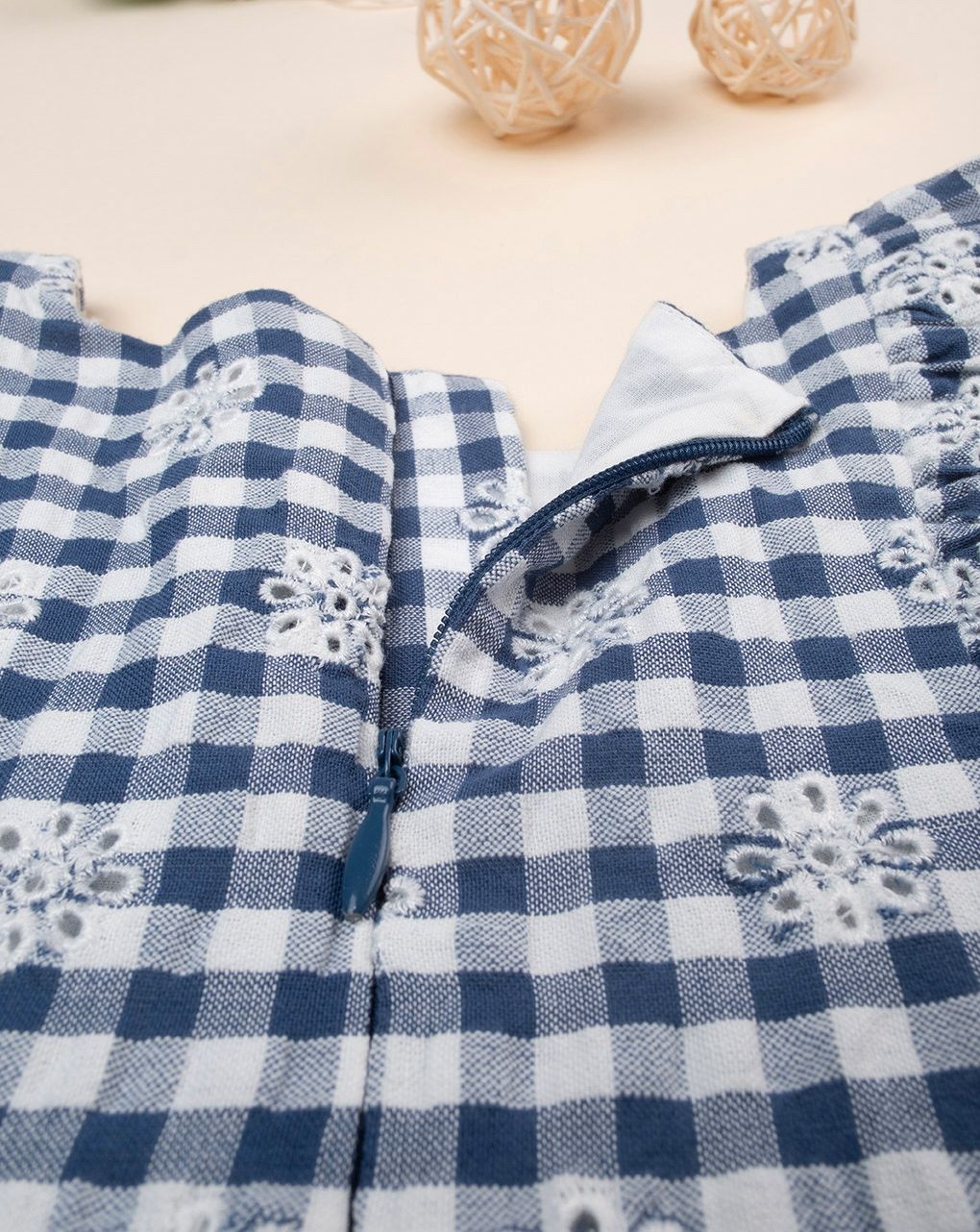 βρεφικό φόρεμα καρό μπλε/λευκό με λουλούδια για κορίτσι - Prénatal