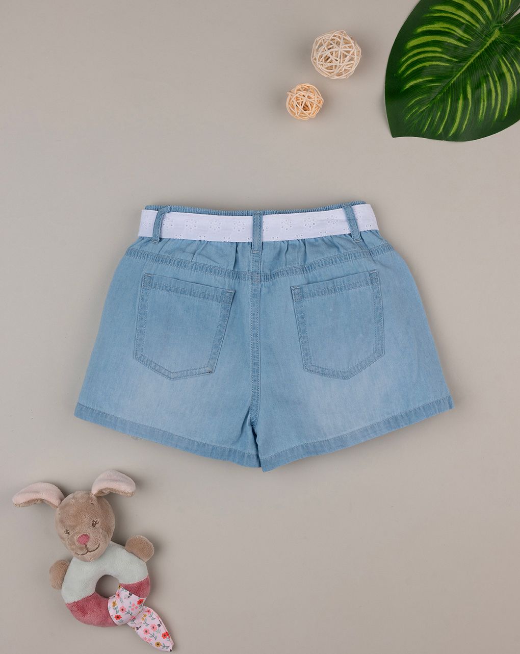 παιδικό σορτσάκι τζιν chambray με ζώνη για κορίτσι - Prénatal