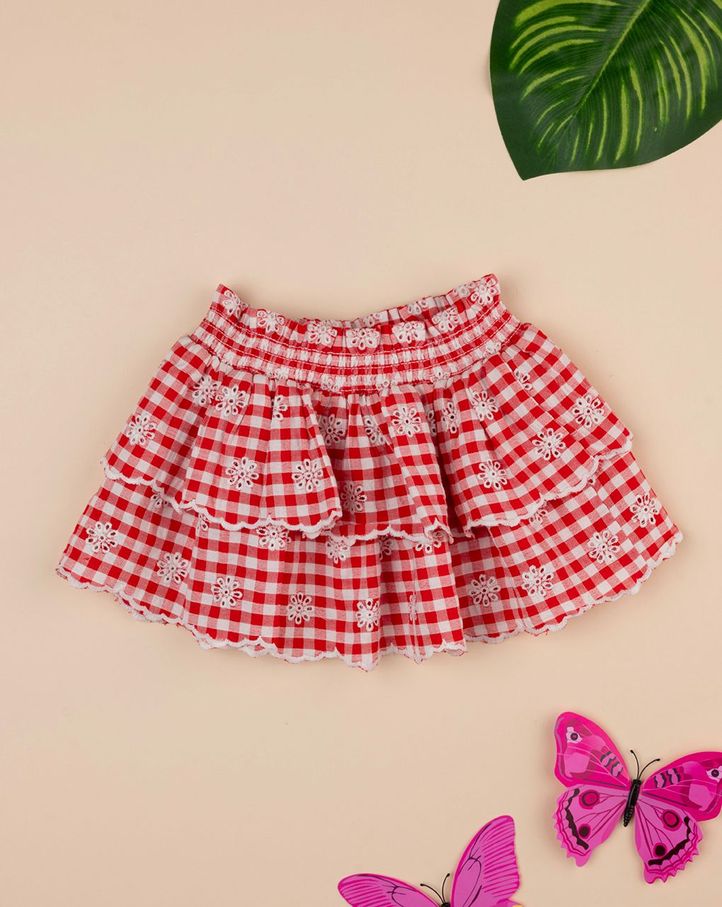 βρεφική φούστα καρό κόκκινη/λευκή με λουλούδια για κορίτσι - Prénatal