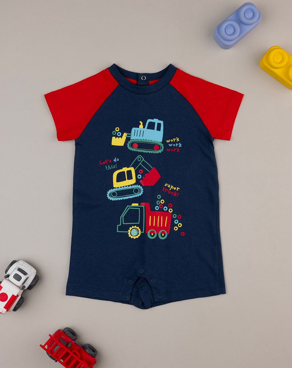 βρεφική ολόσωμη πιτζάμα μπλε με οχήματα για αγόρι - Prénatal