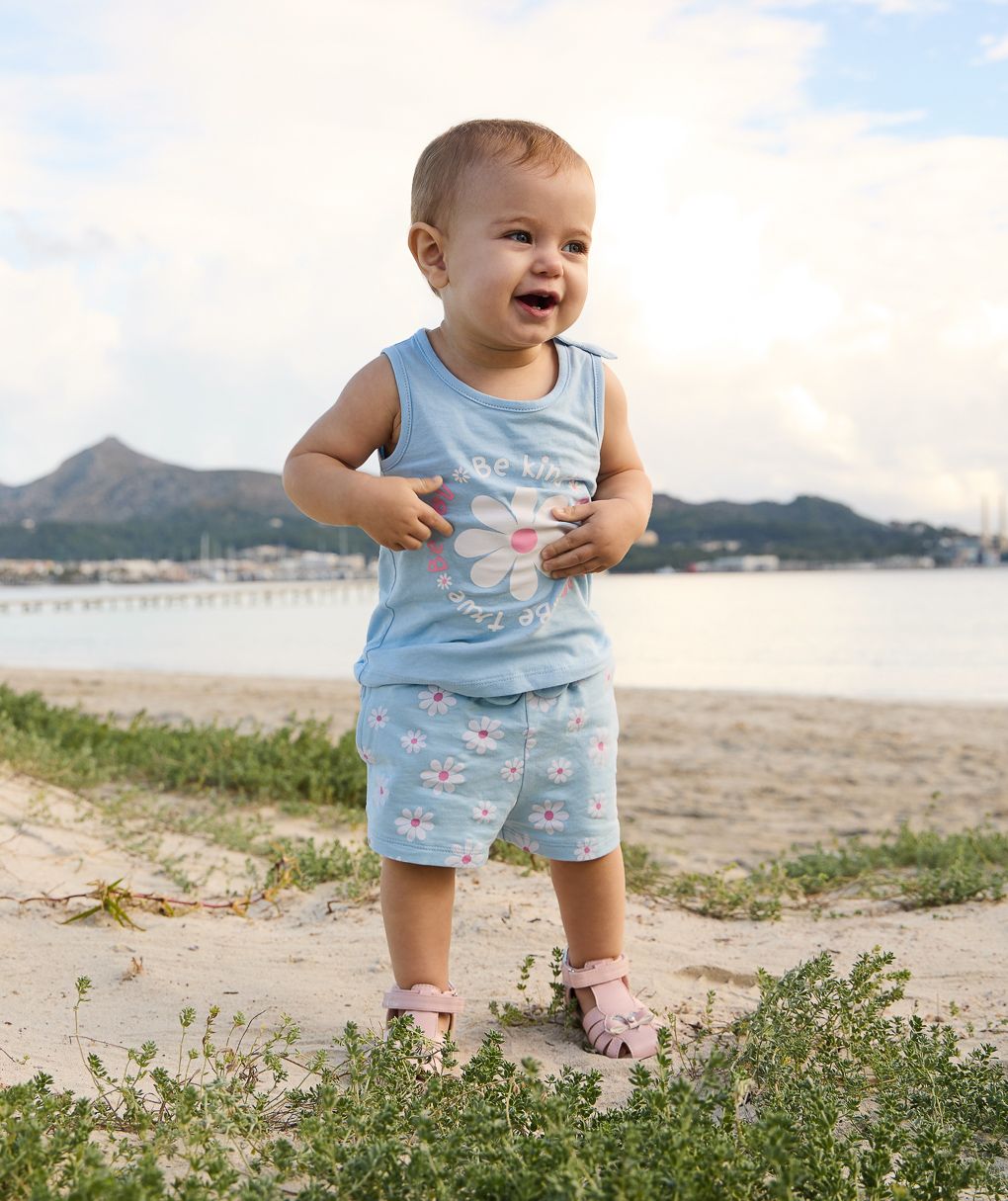 βρεφική αμάνικη μπλούζα γαλάζια με μαργαρίτα για κορίτσι