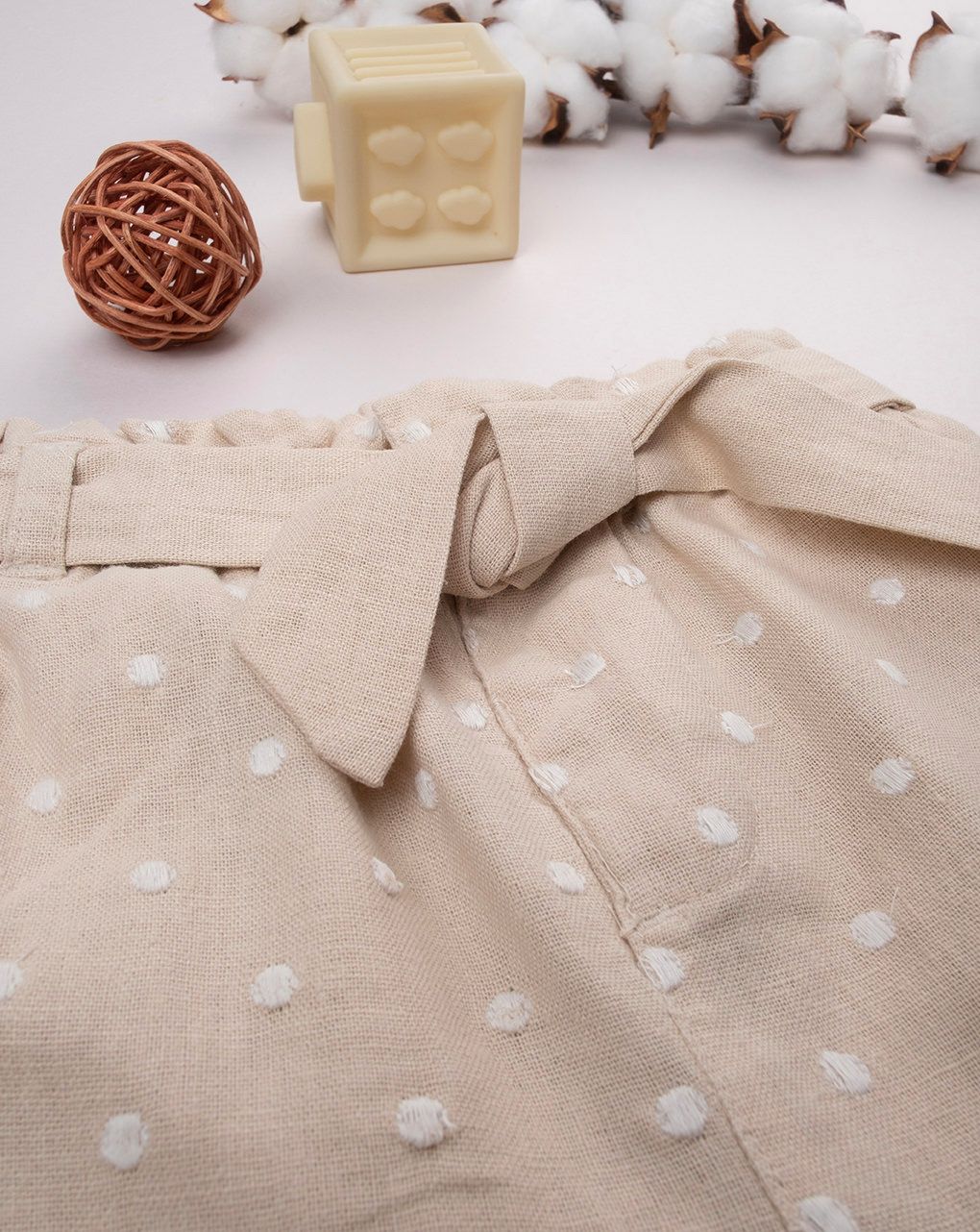βρεφικό παντελόνι λινό μπεζ πουά για κορίτσι - Prénatal