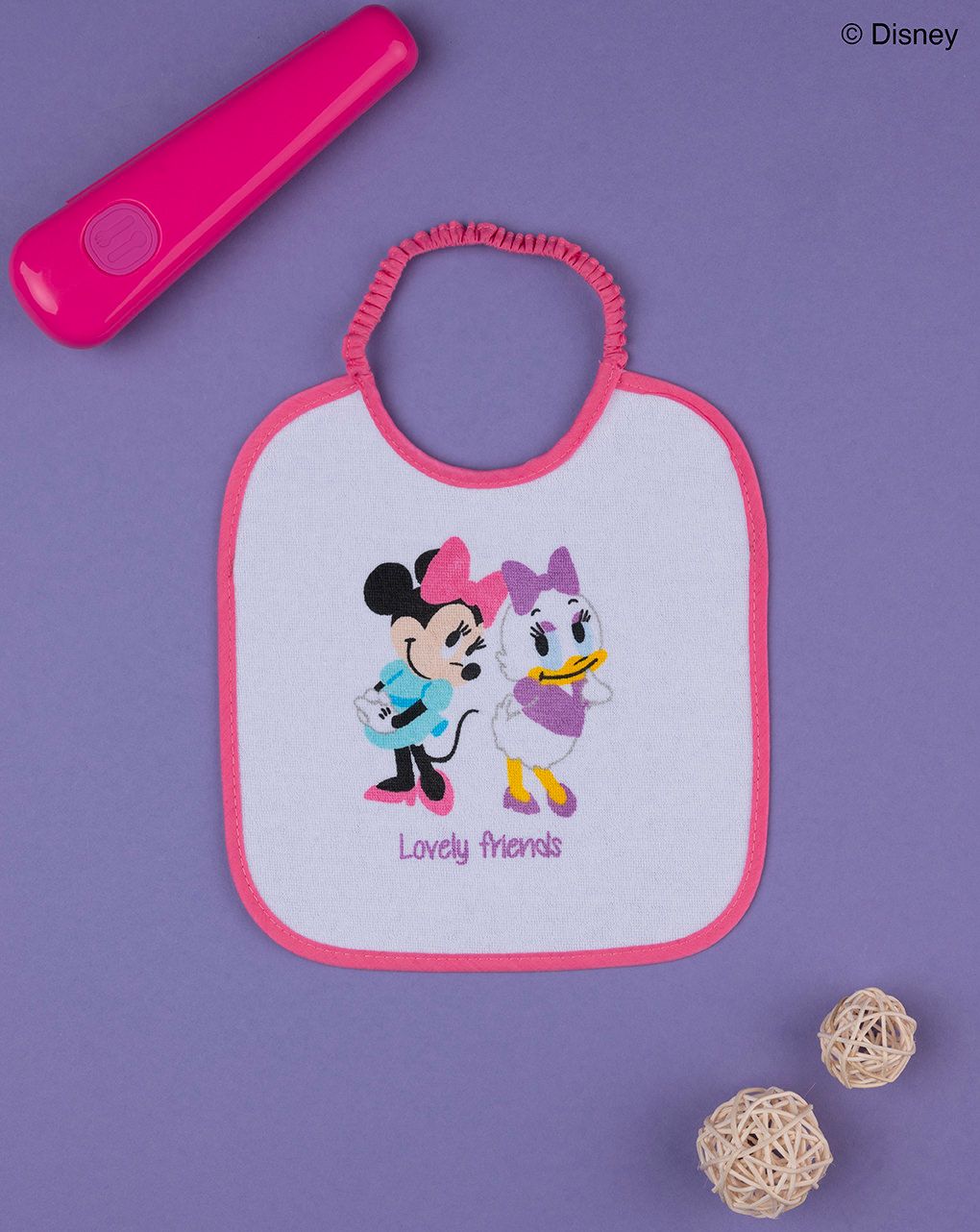 βρεφική σαλιάρα λευκή πετσετέ minnie & daisy για κορίτσι