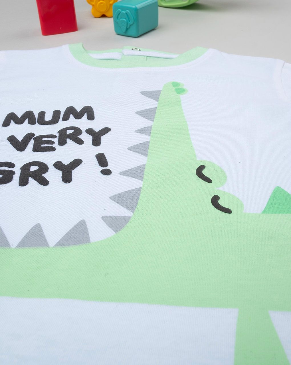 βρεφικό t-shirt λευκό/λαχανί dino για αγόρι - Prénatal