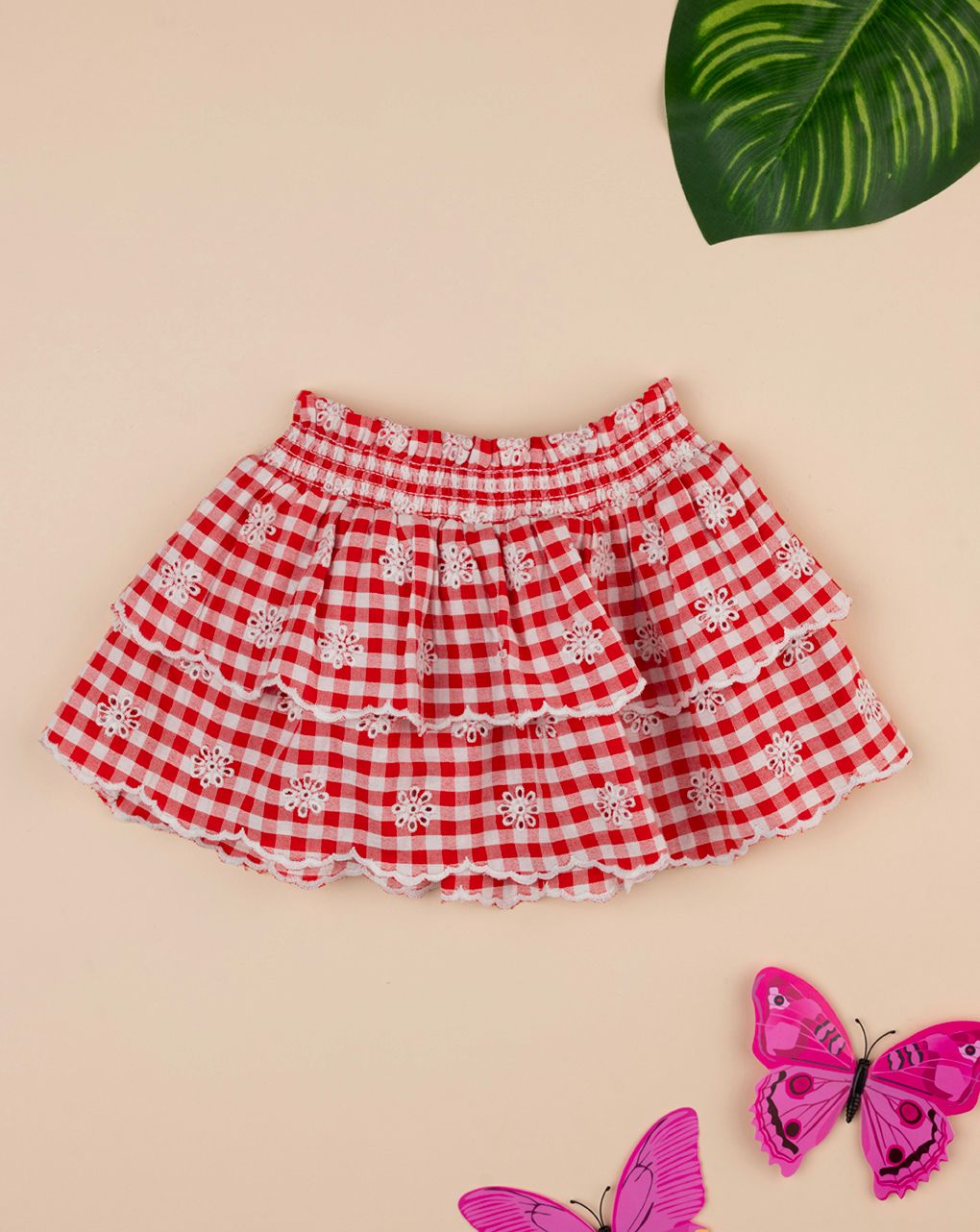 βρεφική φούστα καρό κόκκινη/λευκή με λουλούδια για κορίτσι - Prénatal