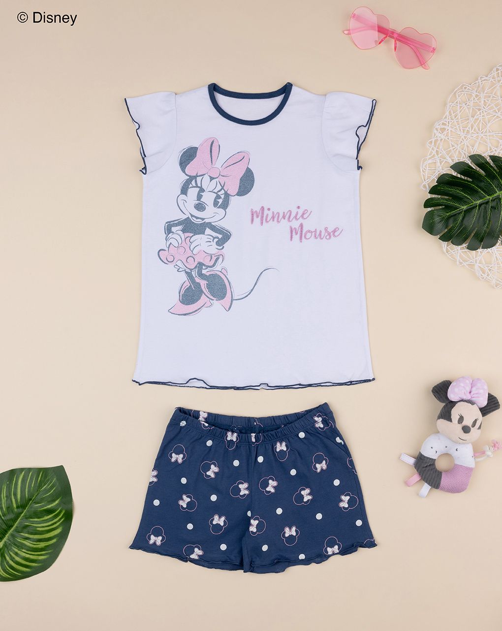 παιδική πιτζάμα λευκή/μπλε με τη minnie για κορίτσι