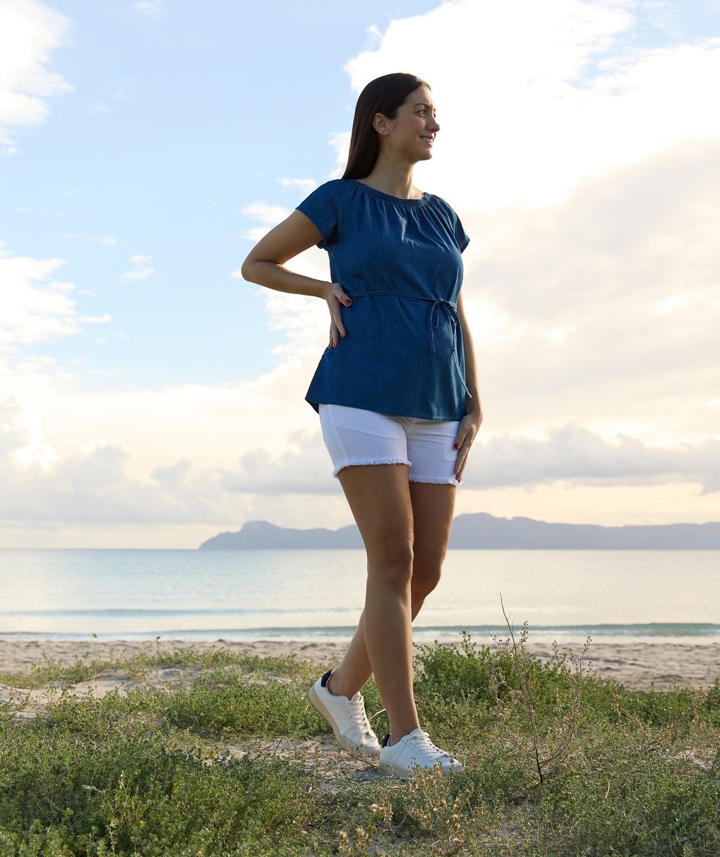 γυναικείο t-shirt εγκυμοσύνης μπλε denim chambray