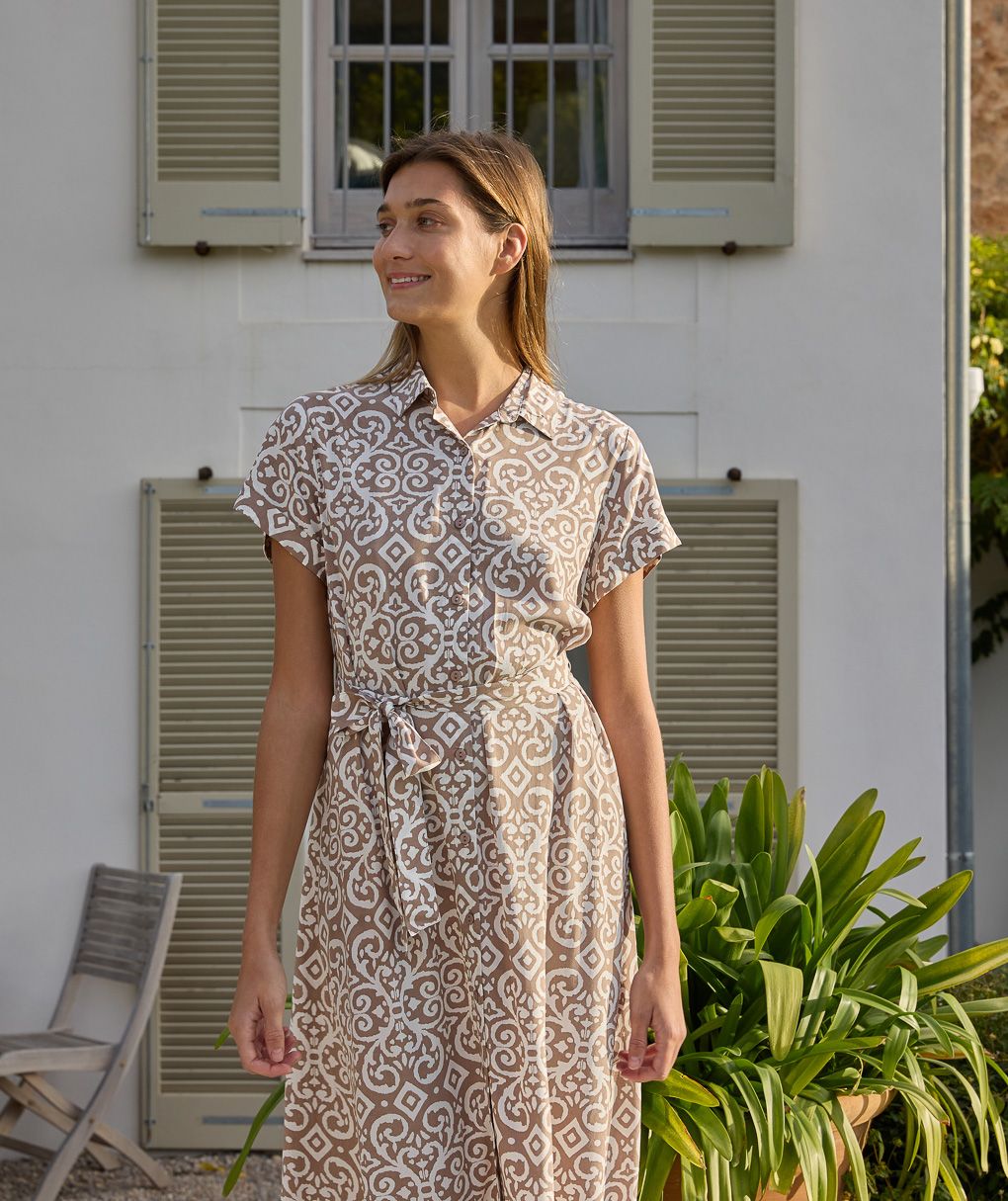 γυναικείο φόρεμα chemisier εγκυμοσύνης/θηλασμού μπεζ μαγιολικό - Prénatal