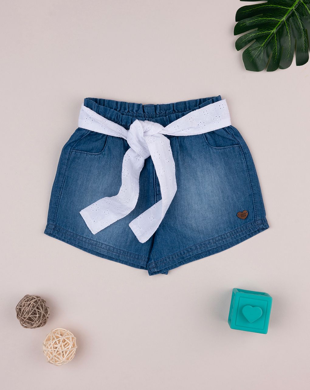βρεφικό τζιν σορτσάκι μπλε με ζώνη για κορίτσι - Prénatal