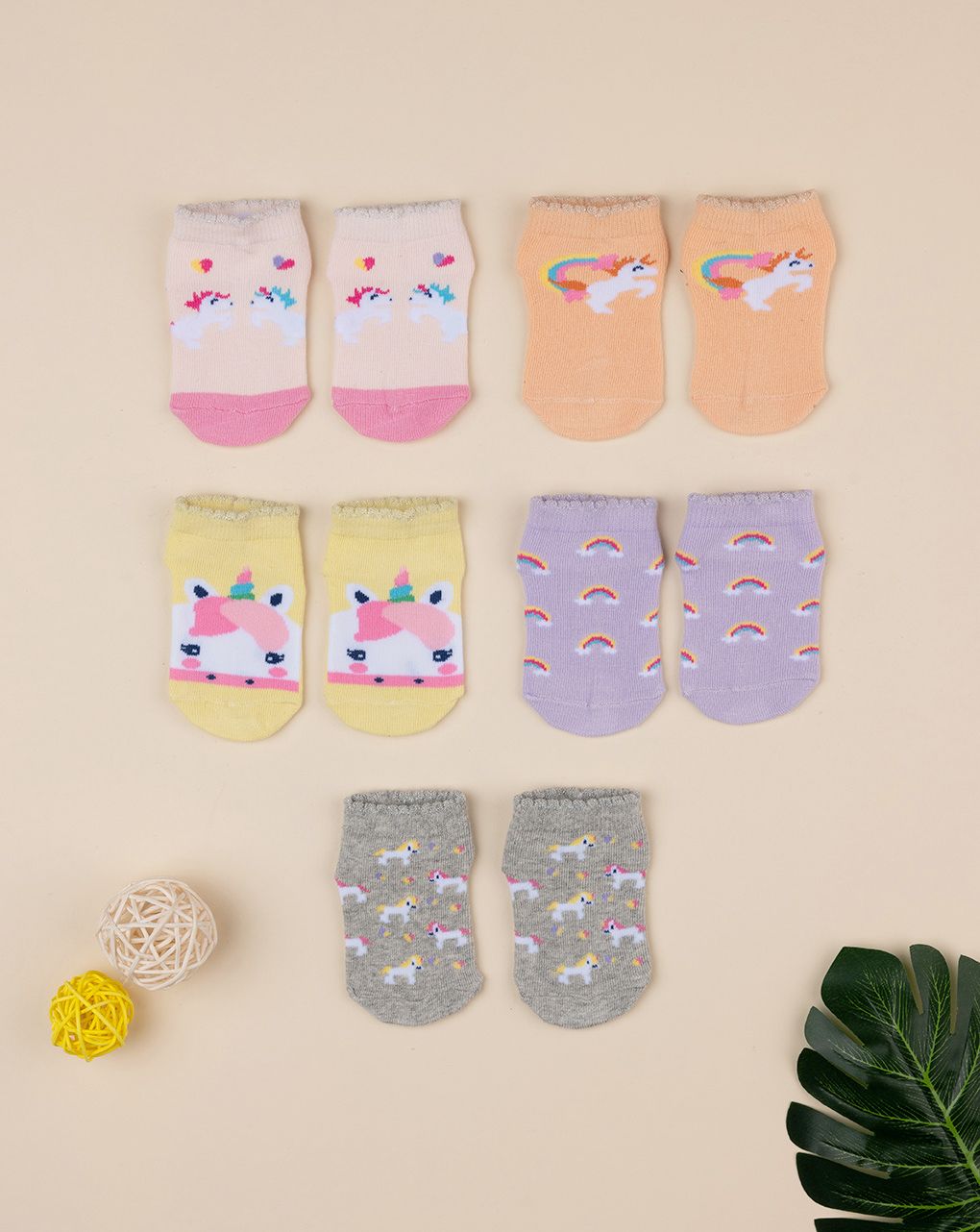 βρεφικά καλτσάκια πακέτο x5 μονόκεροι για κορίτσι