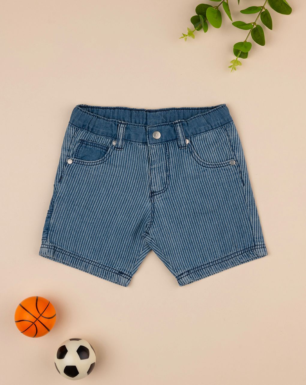 βρεφική τζιν βερμούδα ριγέ chambray για αγόρι