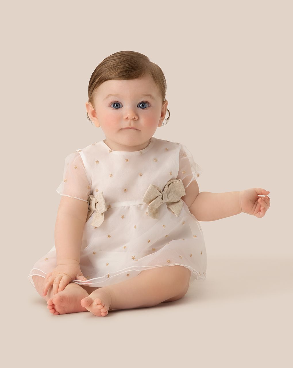 βρεφικό φορμάκι λευκό από οργάντζα με αστεράκια για κορίτσι - Prénatal