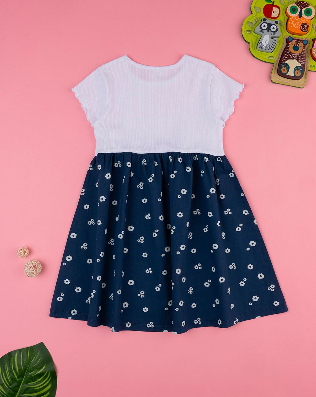 παιδικό φόρεμα λευκό/μπλε φλοράλ για κορίτσι - Prénatal