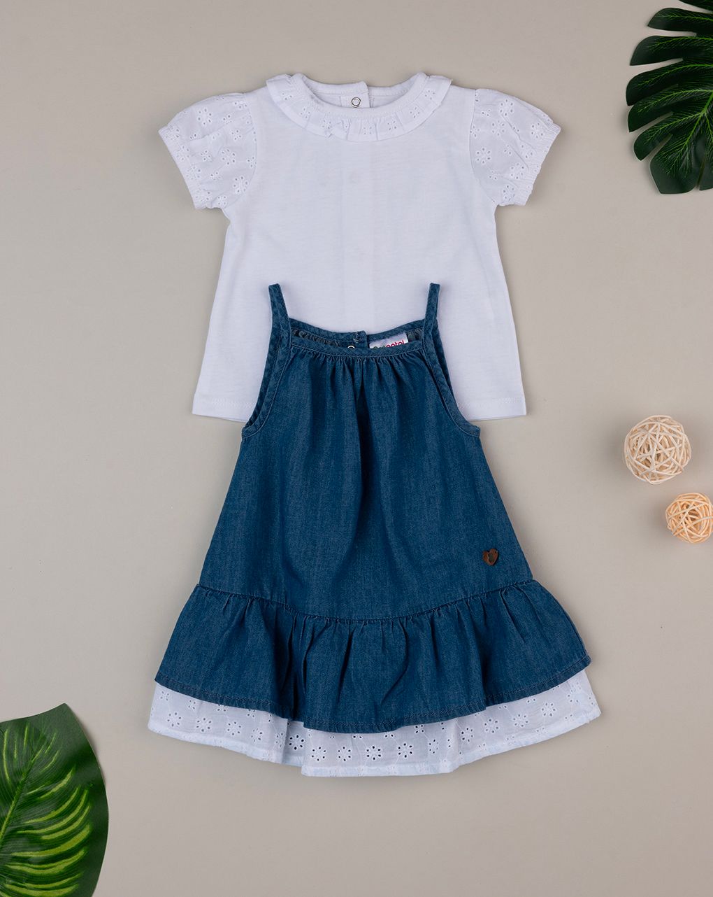 βρεφικό σετ t-shirt και φόρεμα denim chambray για κορίτσι