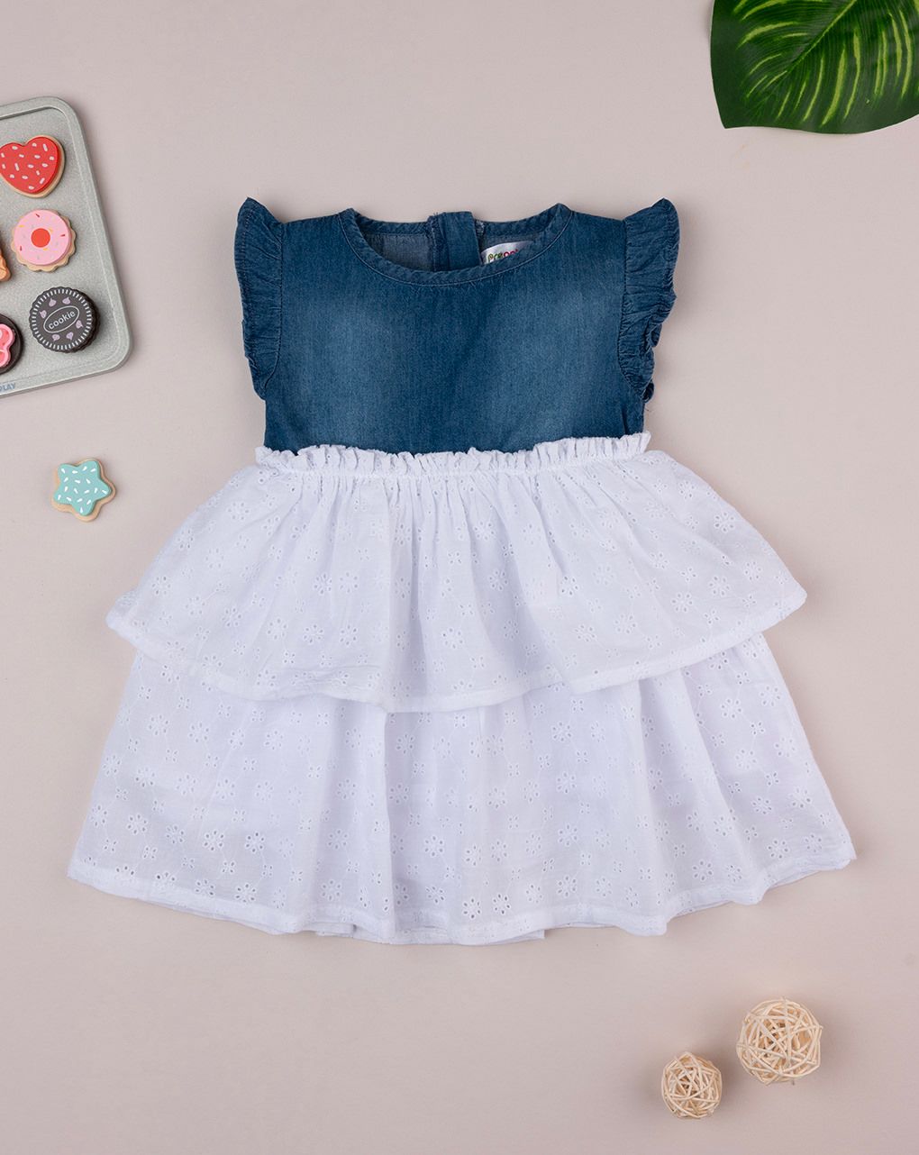 βρεφικό τζιν φόρεμα με δαντέλα sangallo για κορίτσι - Prénatal