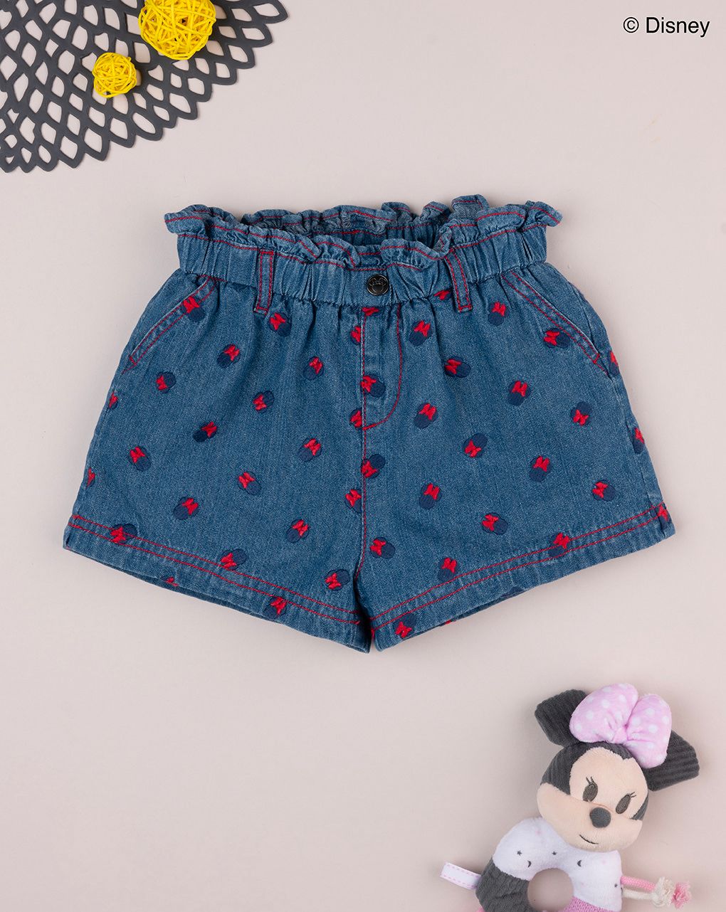 παιδικό τζιν σορτσάκι μπλε με τη minnie για κορίτσι