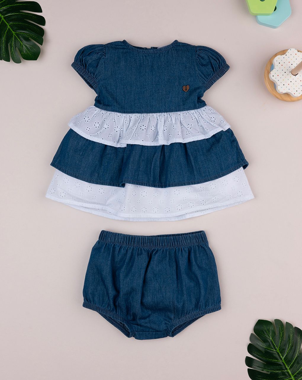 βρεφικό φορεματάκι denim chambray με δαντέλα για κορίτσι