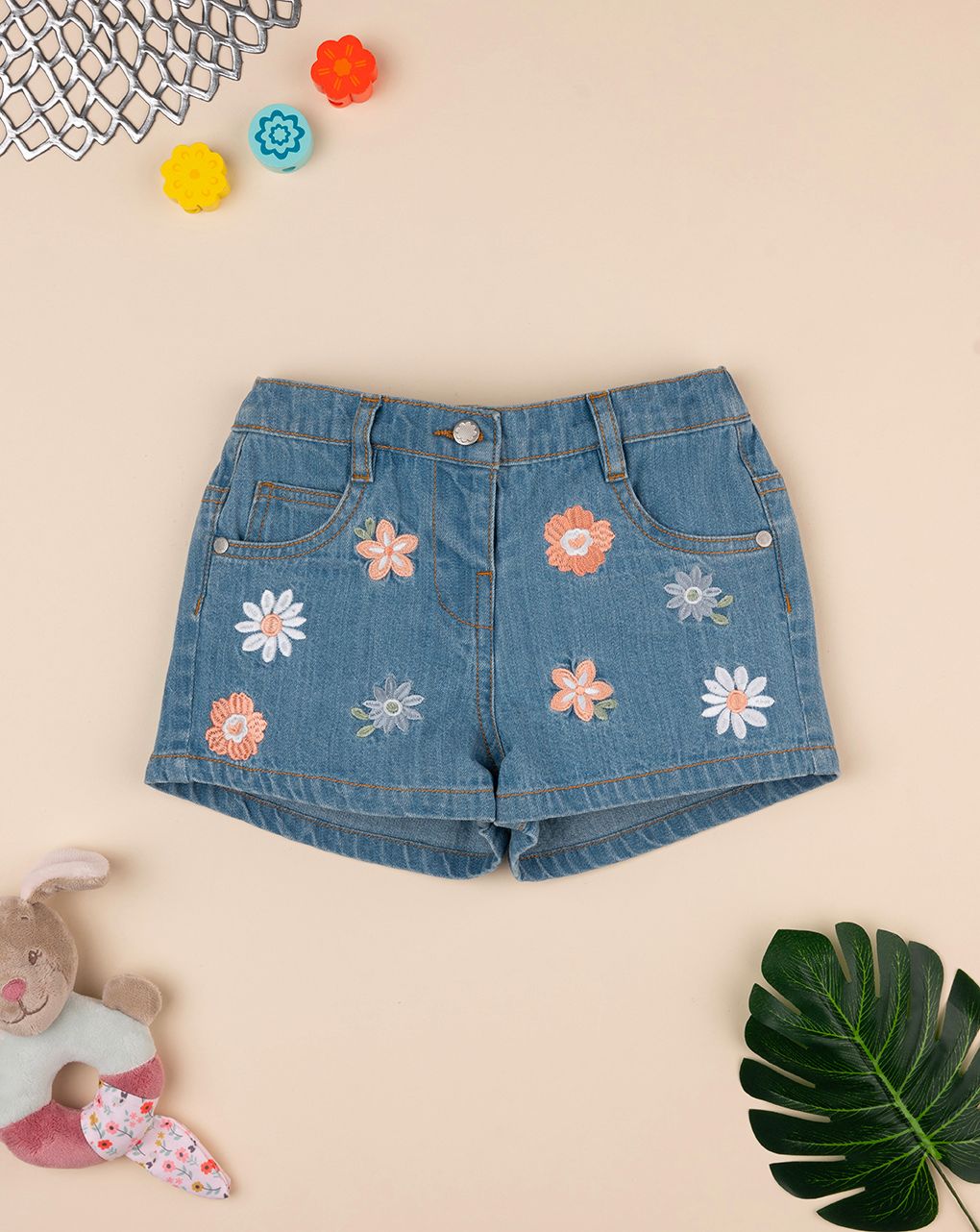 παιδικό τζιν σορτσάκι με λουλούδια για κορίτσι - Prénatal