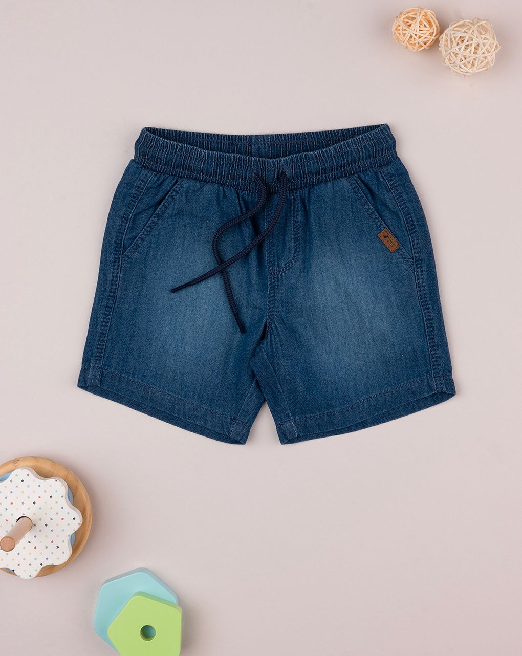 βρεφική τζιν βερμούδα μπλε σκούρο chambray για αγόρι - Prénatal