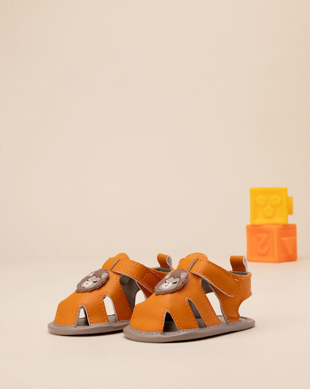 βρεφικά σανδάλια πορτοκαλί με λιονταράκια για αγόρι - Prénatal