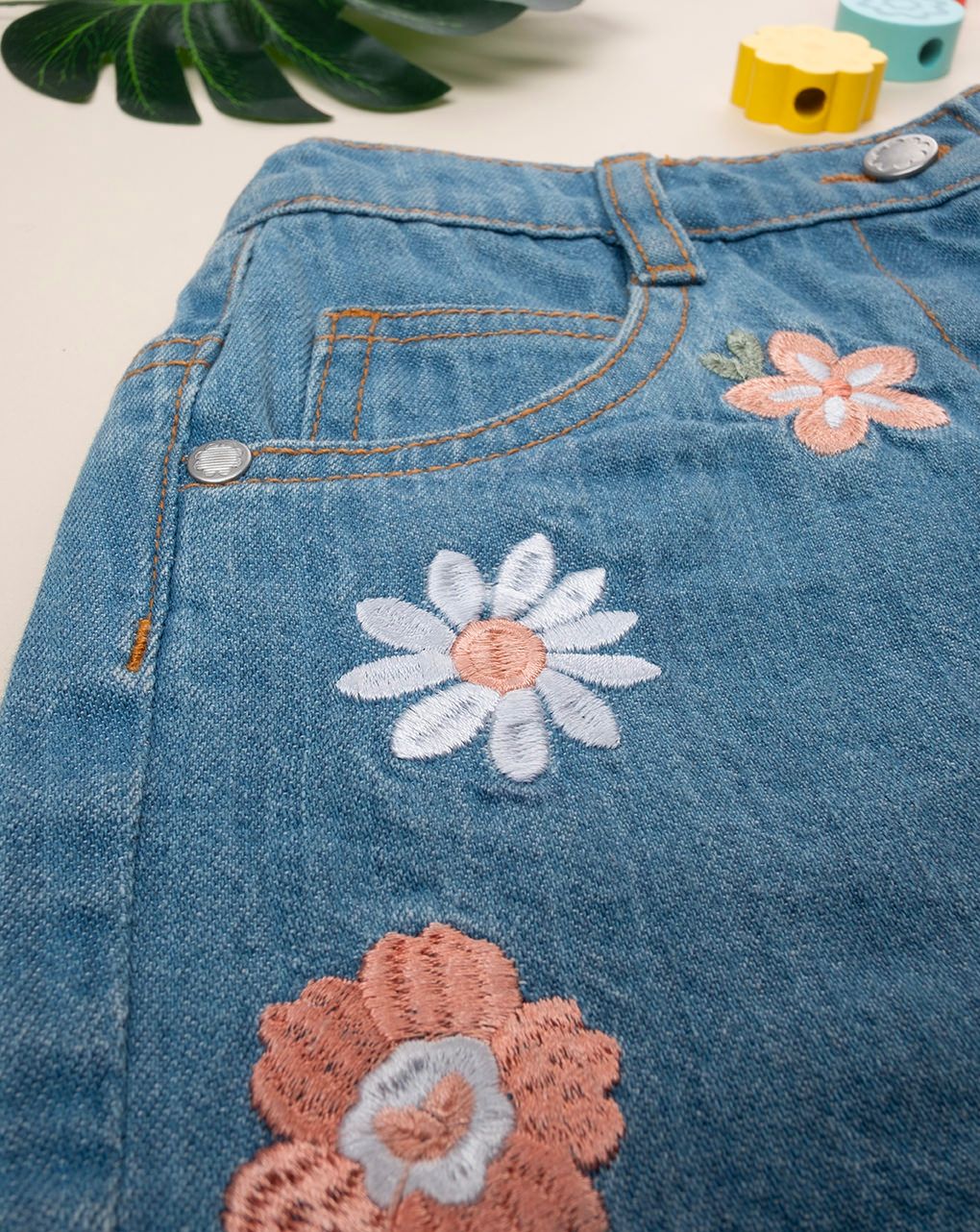 παιδικό τζιν σορτσάκι με λουλούδια για κορίτσι - Prénatal