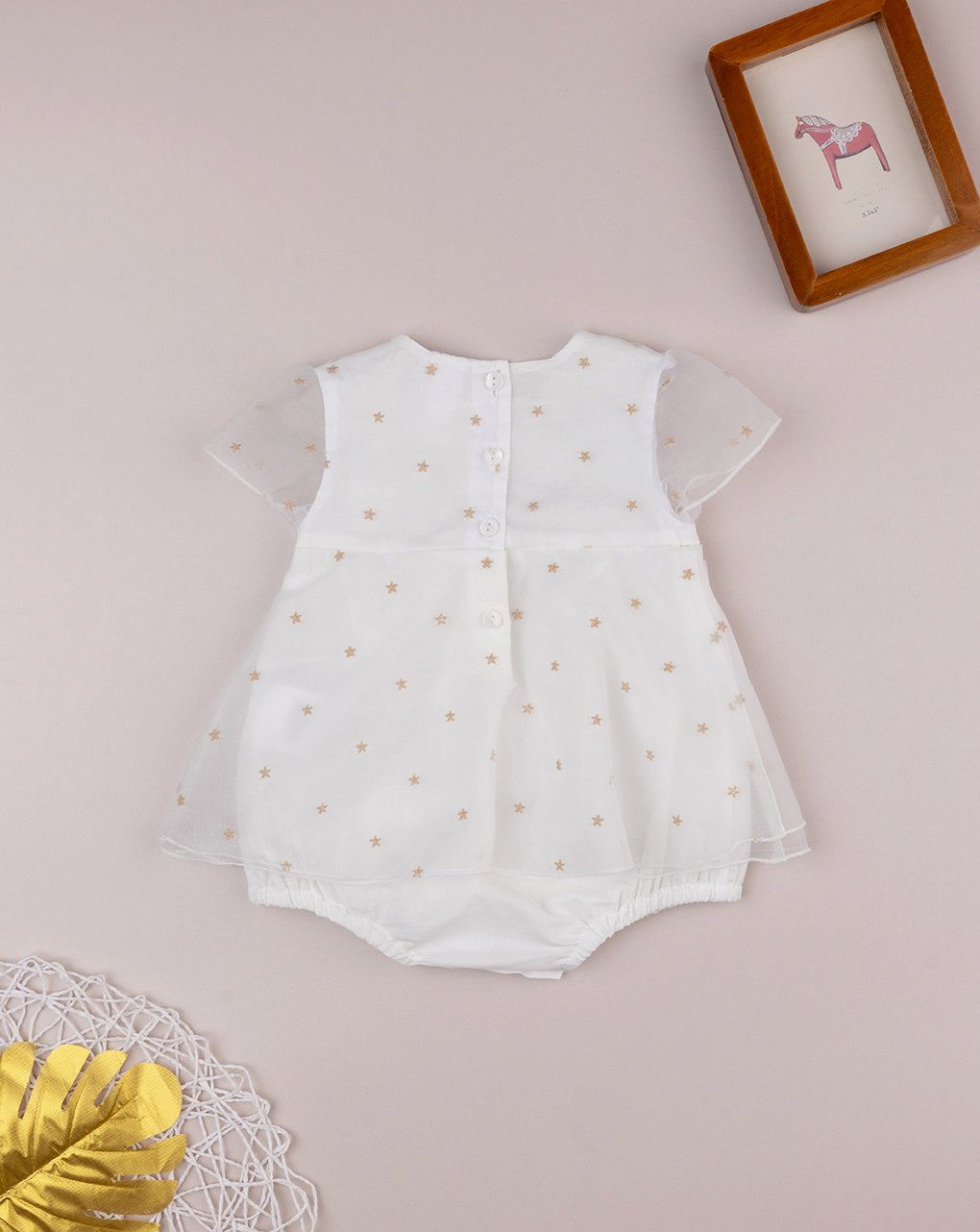 βρεφικό φορμάκι λευκό από οργάντζα με αστεράκια για κορίτσι - Prénatal