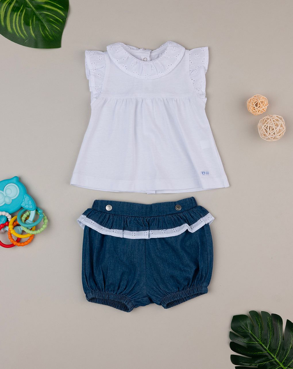 βρεφικό σετ t-shirt και σορτσάκι denim για κορίτσι