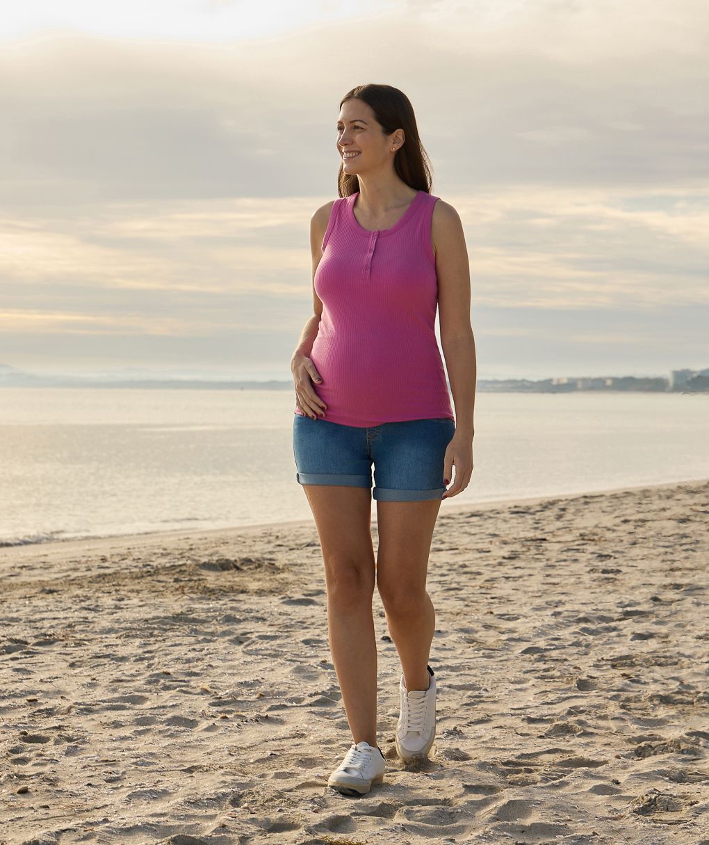 γυναικεία αμάνικη μπλούζα εγκυμοσύνης /θηλασμού φούξια ριμπ