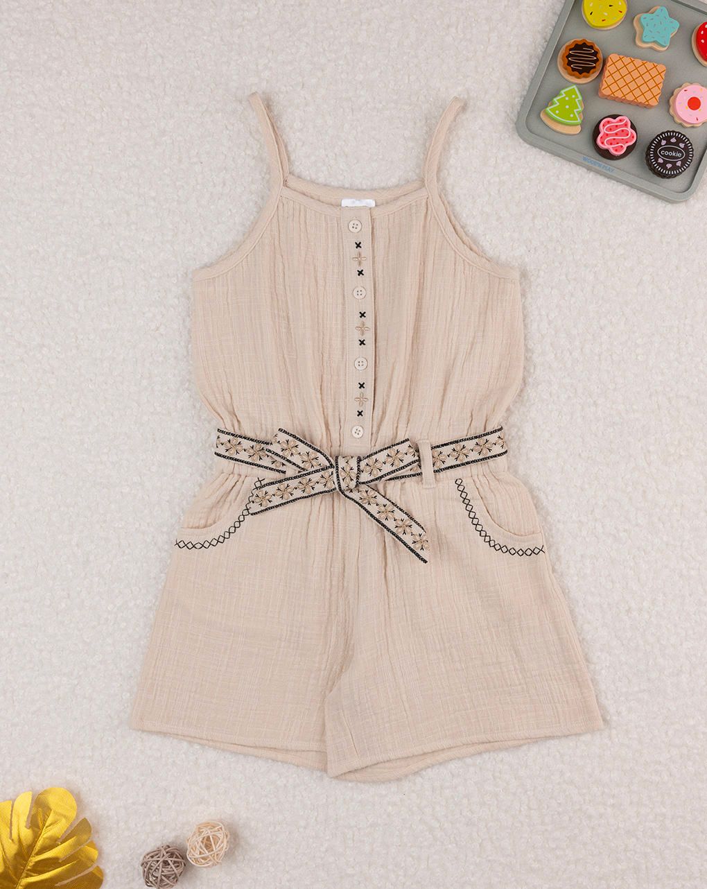 παιδική ολοσωμη φόρμα μπεζ μουσελίνα έθνικ για κορίτσι - Prénatal