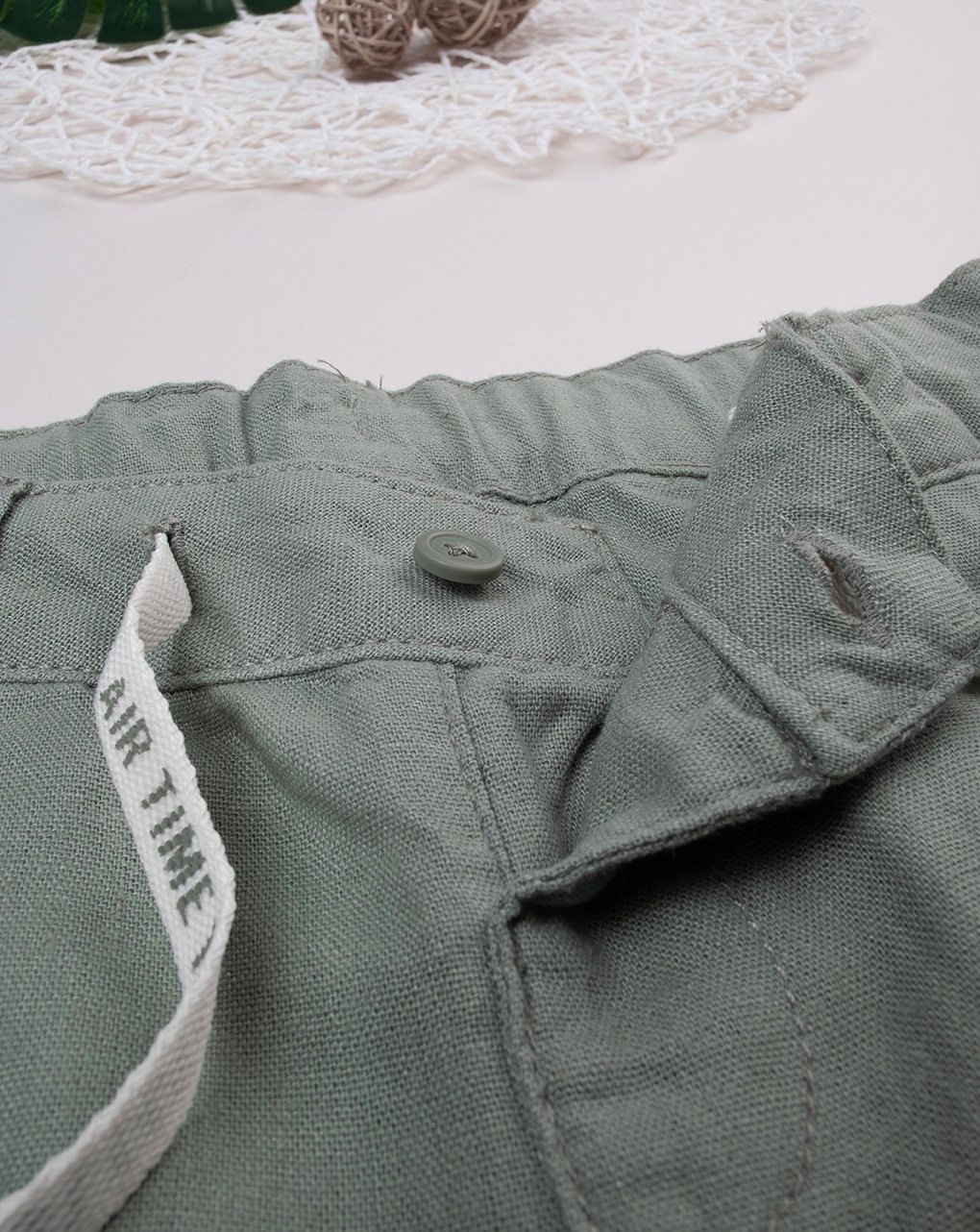 παιδική βερμούδα λινή λαδί για αγόρι - Prénatal