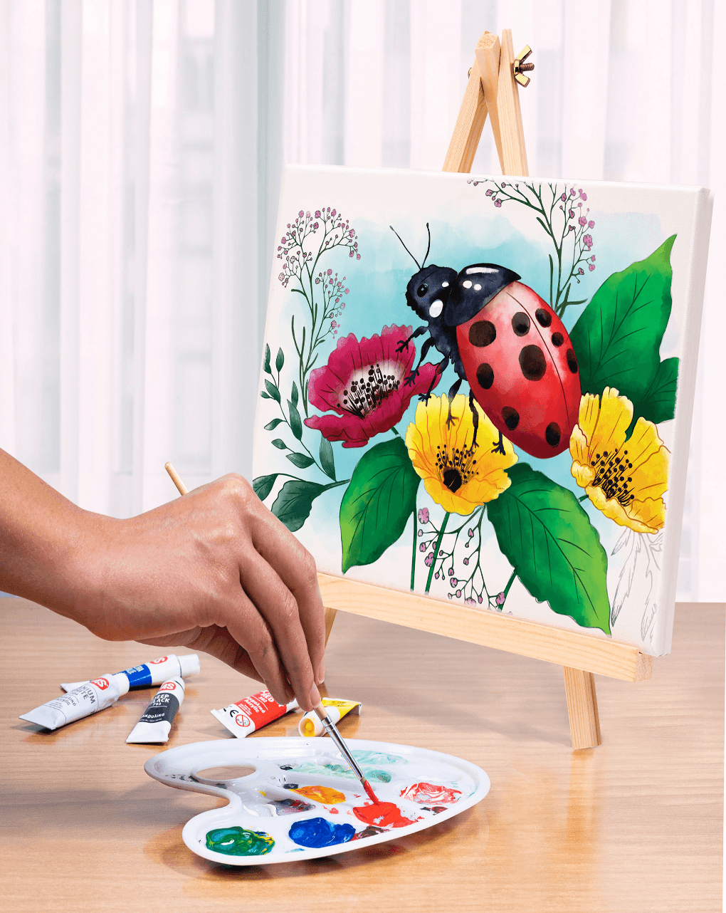 As company εργαστήριο ζωγραφικής ακρυλικά χρώματα σετ ζωγραφικής με ξύλινο καβαλέτο 1038-11026 - AS Company