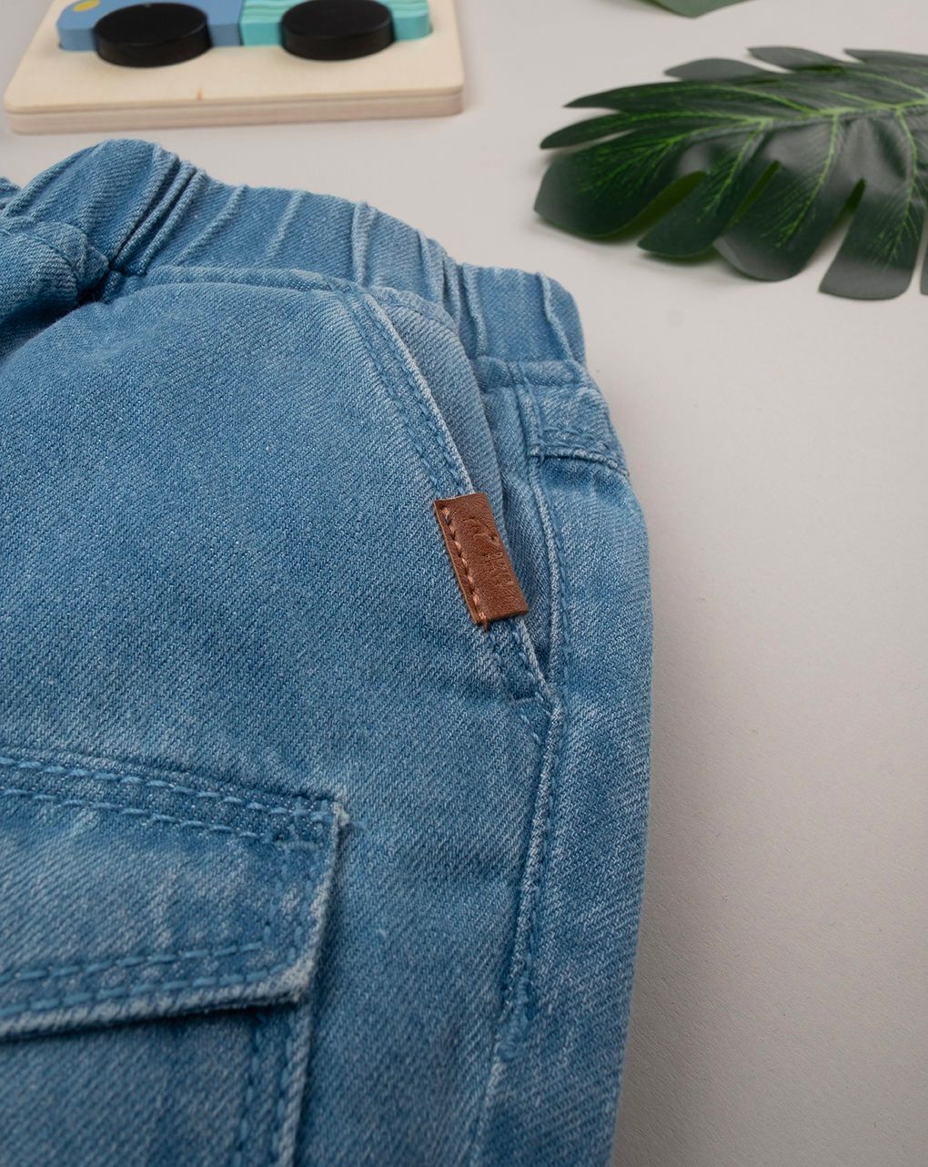 βρεφική τζιν βερμούδα chambray μπλε ανοιχτό για αγόρι - Prénatal