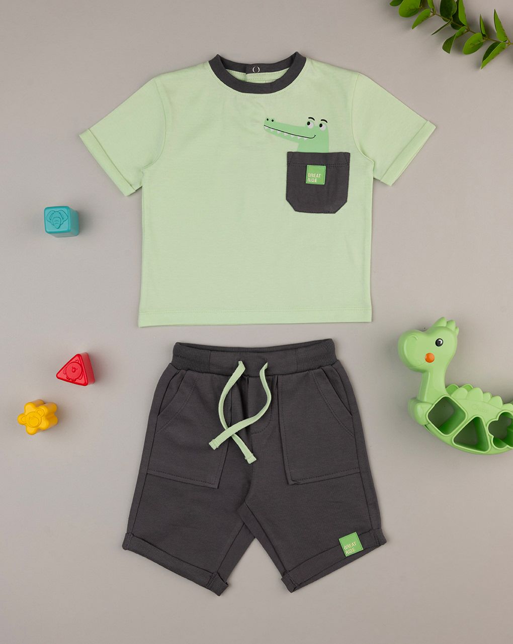 βρεφικό σετ t-shirt και σορτσάκι dino για αγόρι - Prénatal