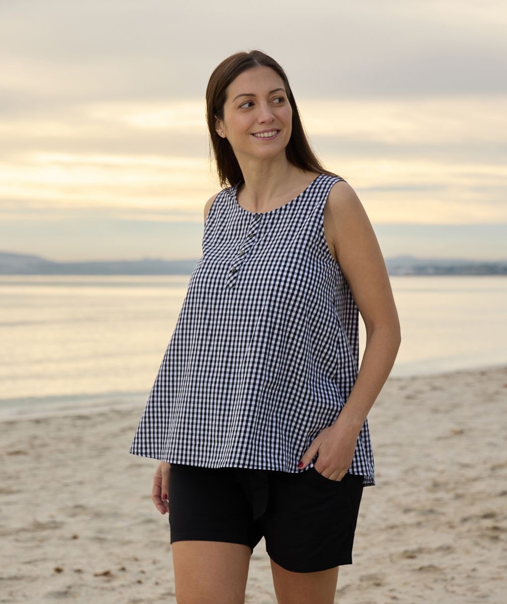 γυναικεία αμάνικη μπλούζα εγκυμοσύνης/θηλασμού καρό άσπρη/μαύρη - Prénatal