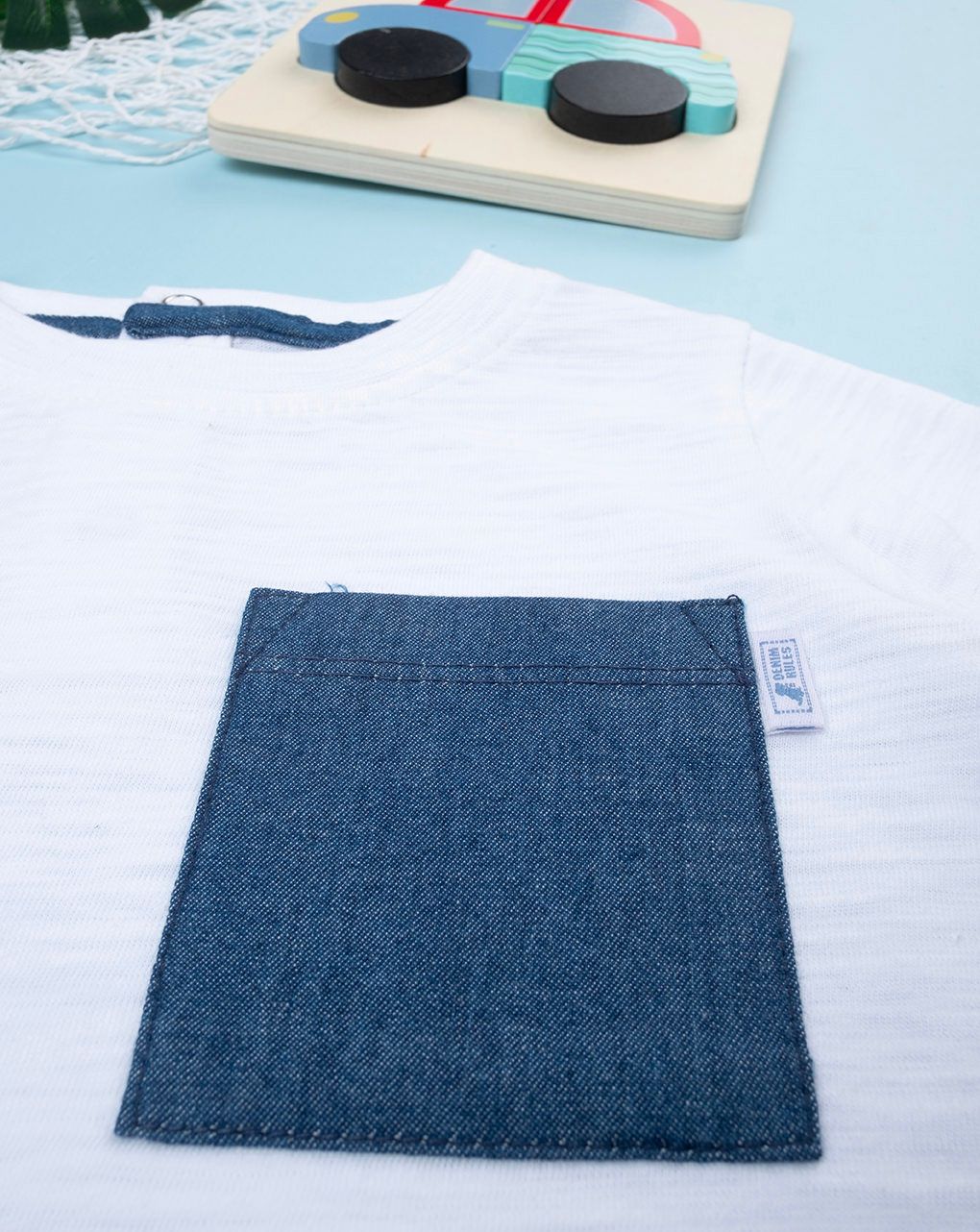 βρεφικό t-shirt λευκό με τσέπη για αγόρι - Prénatal