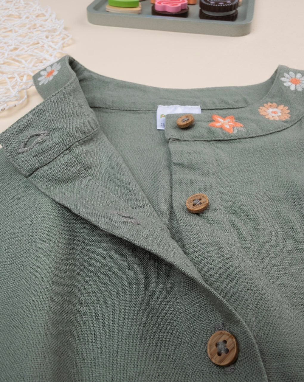 παιδική ολόσωμη φόρμα χακί με λουλούδια για κορίτσι - Prénatal