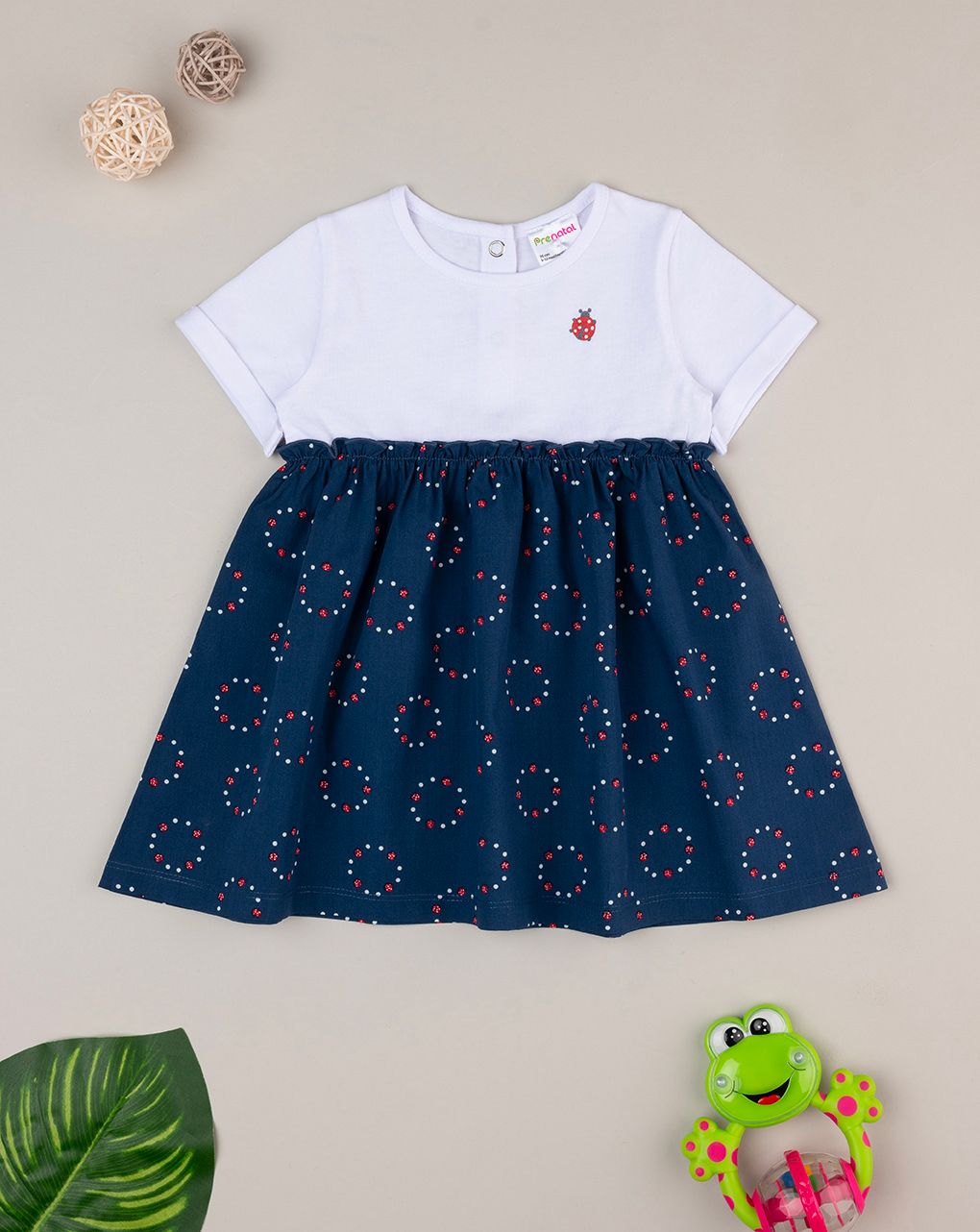 βρεφικό φόρεμα λευκό/μπλε με πασχαλίτσες για κορίτσι - Prénatal