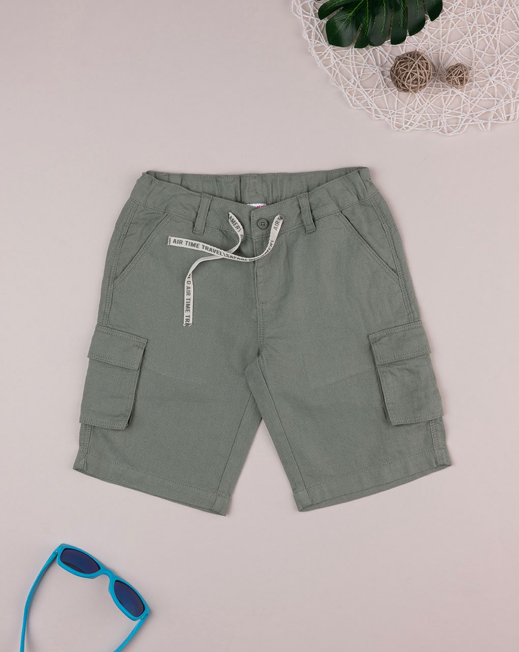 παιδική βερμούδα λινή λαδί για αγόρι - Prénatal