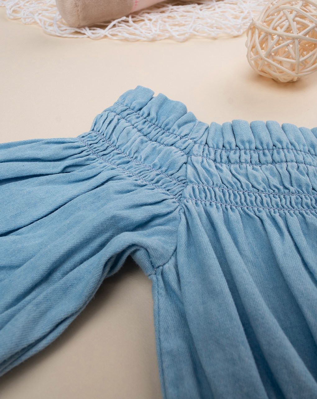 παιδικό φόρεμα τζιν/λευκό δαντέλα sangallo για κορίτσι - Prénatal