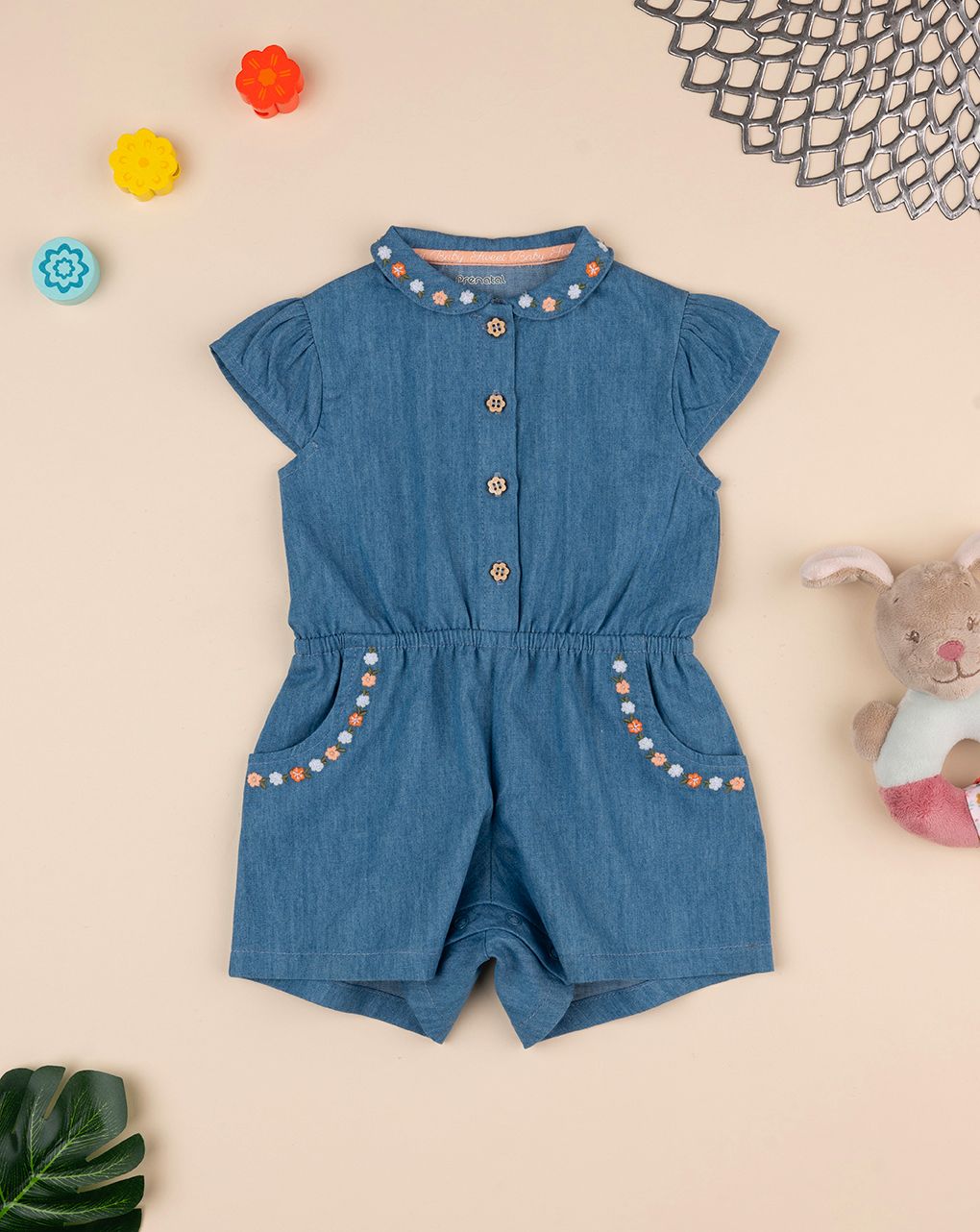 βρεφικό φορμάκι denim chambray safari για κορίτσι - Prénatal