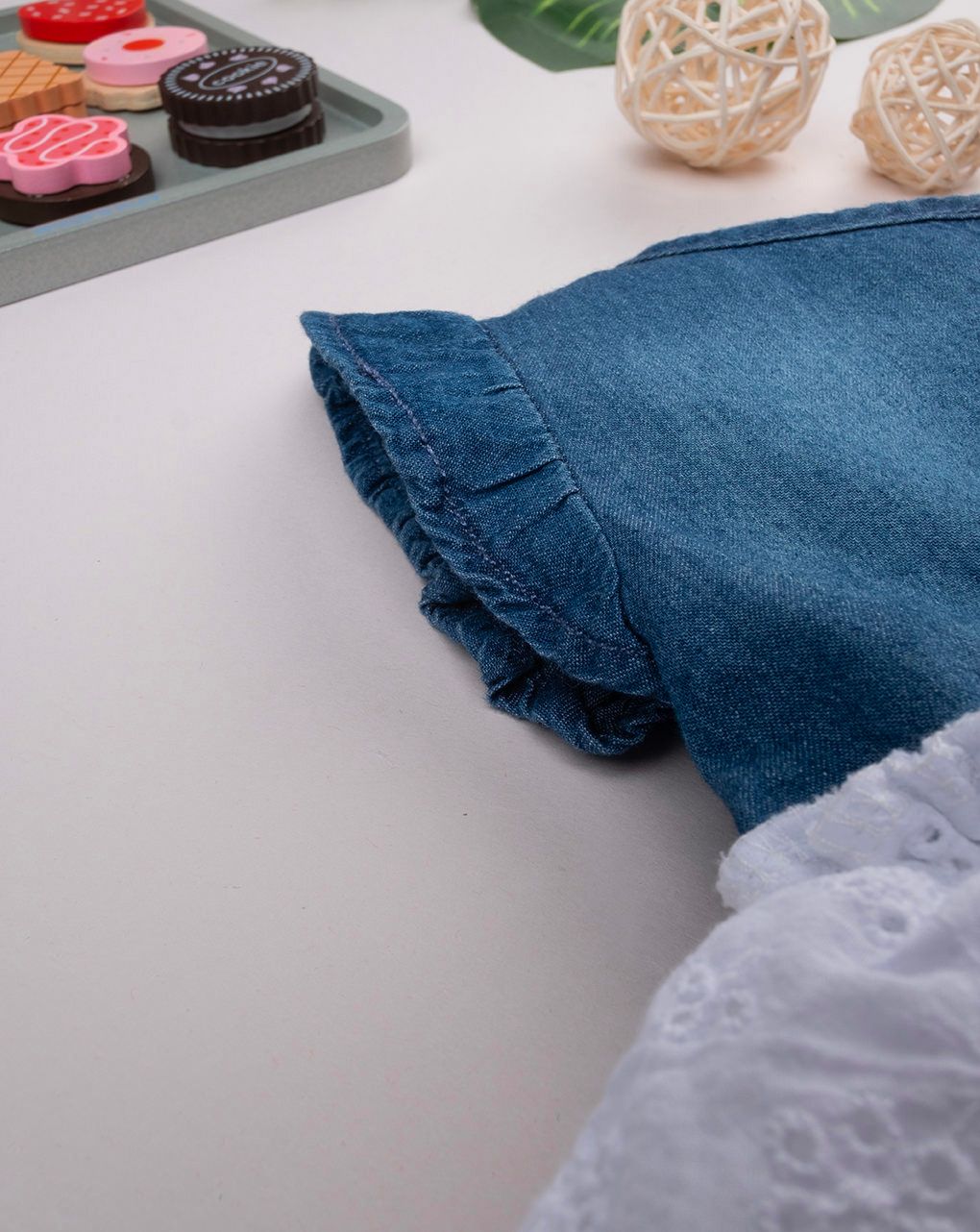 βρεφικό τζιν φόρεμα με δαντέλα sangallo για κορίτσι - Prénatal