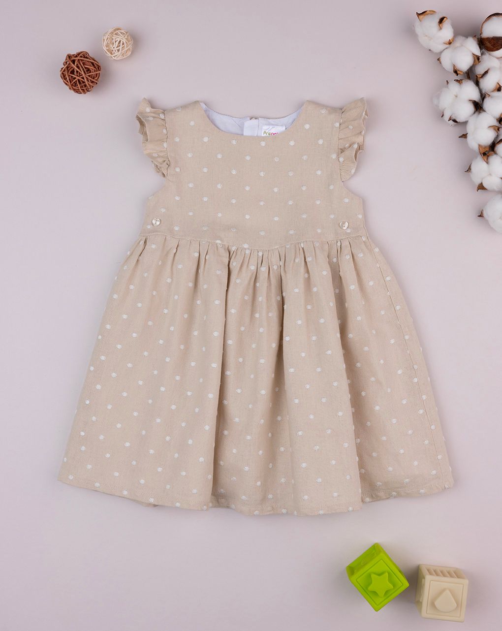 βρεφικό φόρεμα λινό μπεζ πουά για κορίτσι - Prénatal