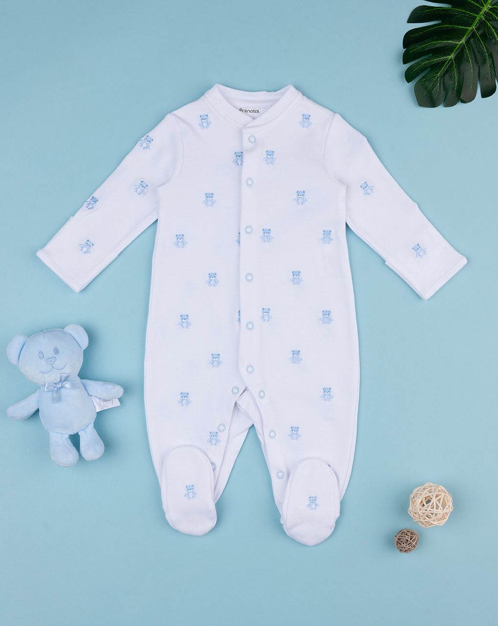 βρεφικό φορμάκι λευκό με αρκουδάκια gift για αγόρι - Prénatal