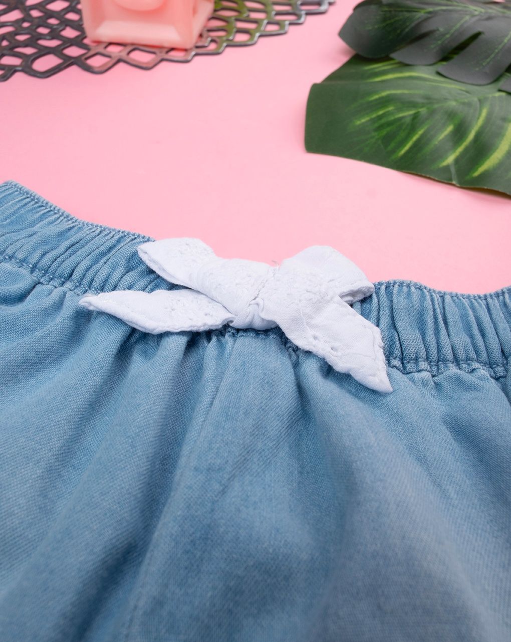βρεφικό τζιν σορτσάκι με φιογκάκι δαντέλας για κορίτσι - Prénatal