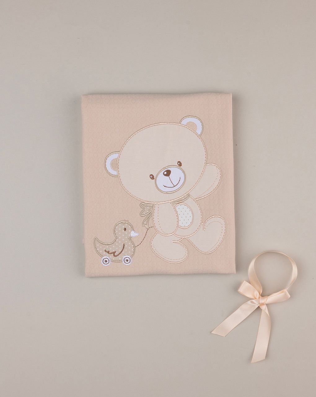 καλοκαιρινή κουβέρτα για λίκνο/πορτ-μπεμπέ μπεζ με αρκουδάκι - Prénatal